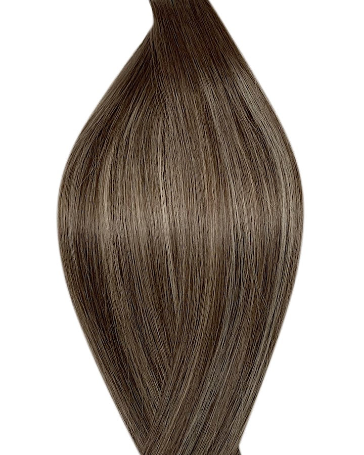 Human luxe genius hair weave extensions UK available in #T7P7/16 balayage light ash brown medium ash blonde mix espresso frappe