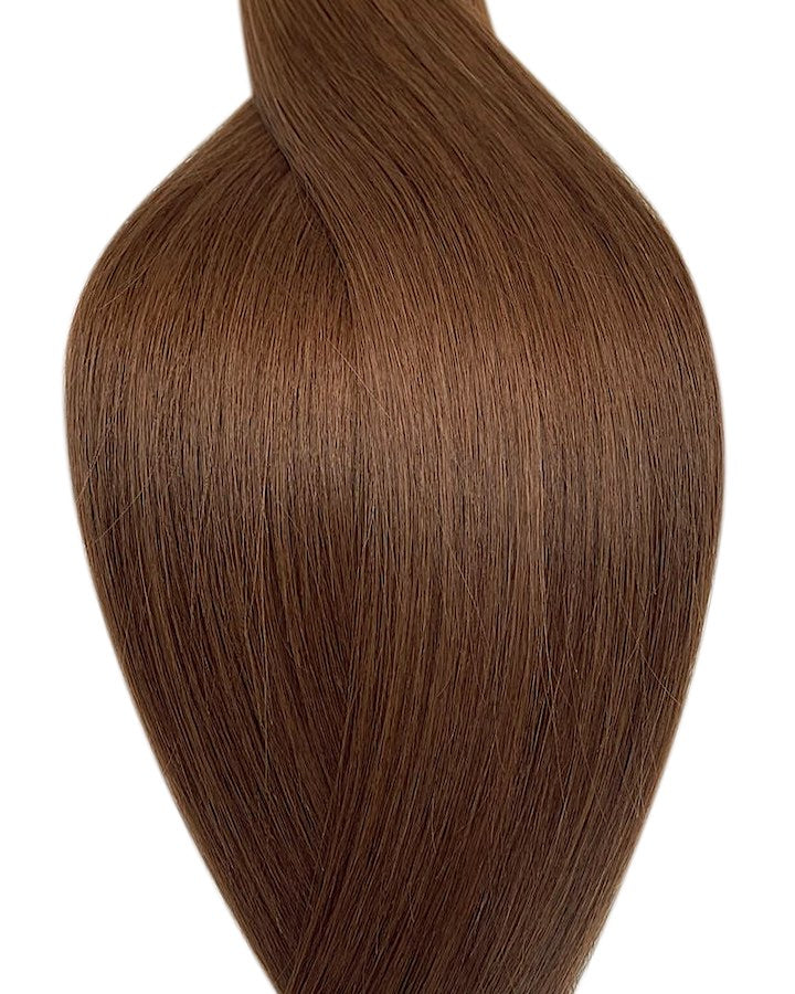 Human pre-bonded hair extensions UK available in #5 chestnut brown malt chocolate