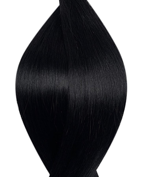 Human flat weft hair extensions UK available in #1 jet black