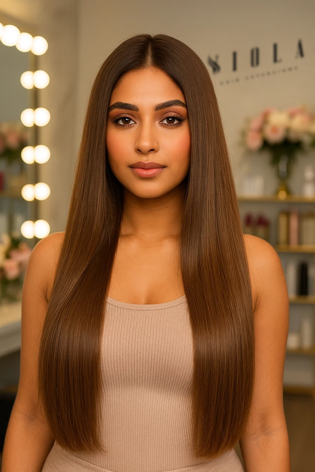 Human luxe nano ring hair extensions UK available in #8 light brown wild truffle