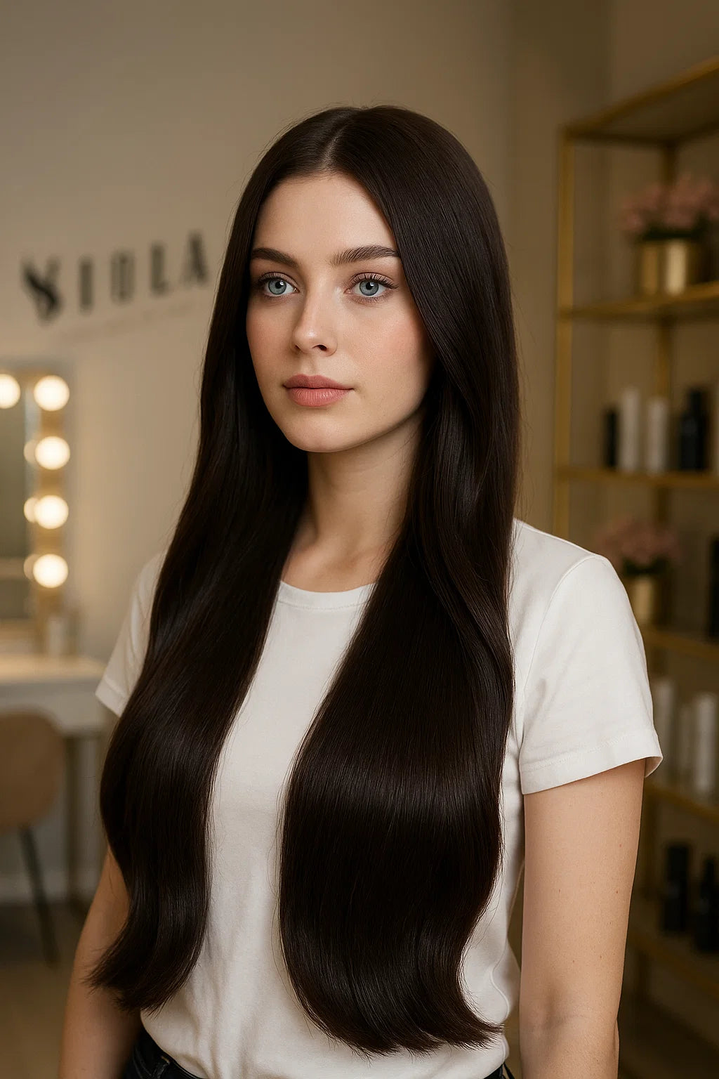 Human luxe tape in hair extensions UK available in #1C darkest brown chard earth