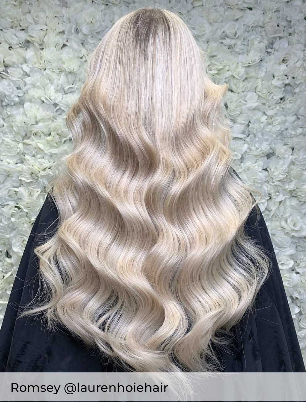 Ash Blonde hair extensions by Viola in colour #60B Pearl glow with Nano ring, Tape In, Weaves and Micro ring hair extensions