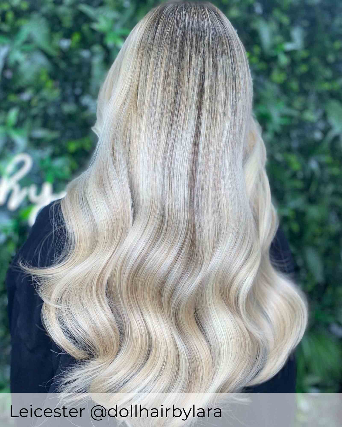 Ash Blonde Balayage hair, wearing Viola weave hair extensions in shade Scandinavian bright blonde mix hair extensions