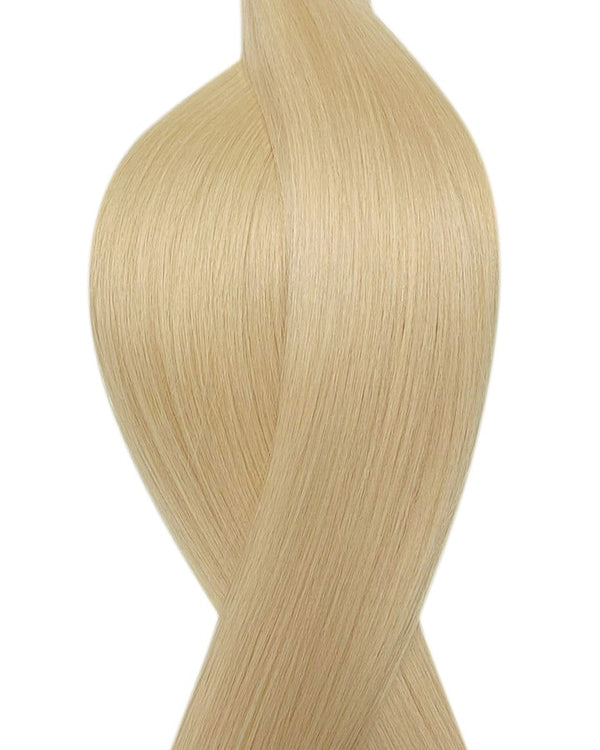 Human tape weft hair extensions UK available in #613 bleach blonde sunny haze