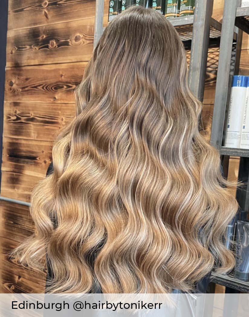 Mixed blonde hair extensions with light ash brown blended with blonde to create dark blonde Balayage mix extensions by Viola