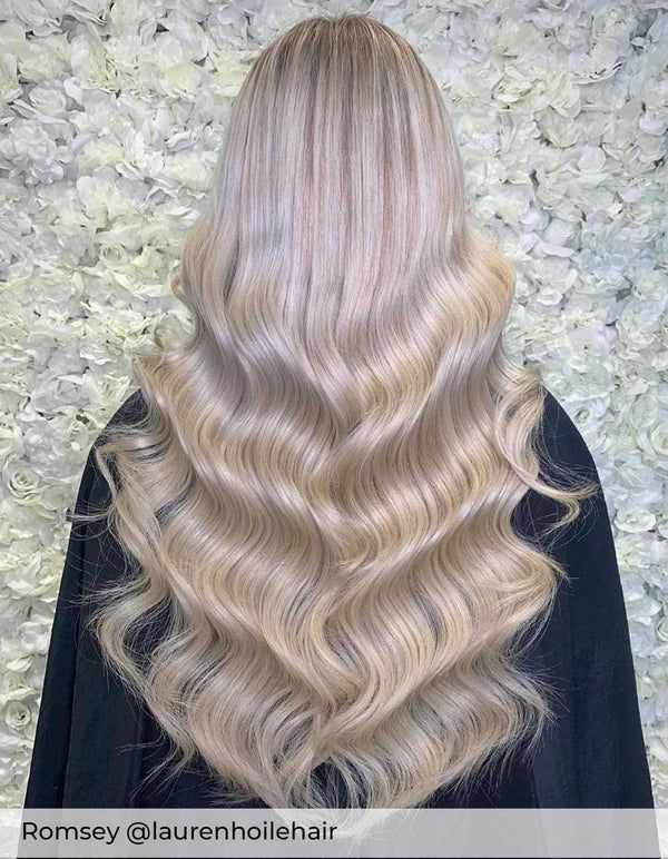 light blonde hair with Viola weft hair extensions, blonde hair inspiration with ash blonde long extensions