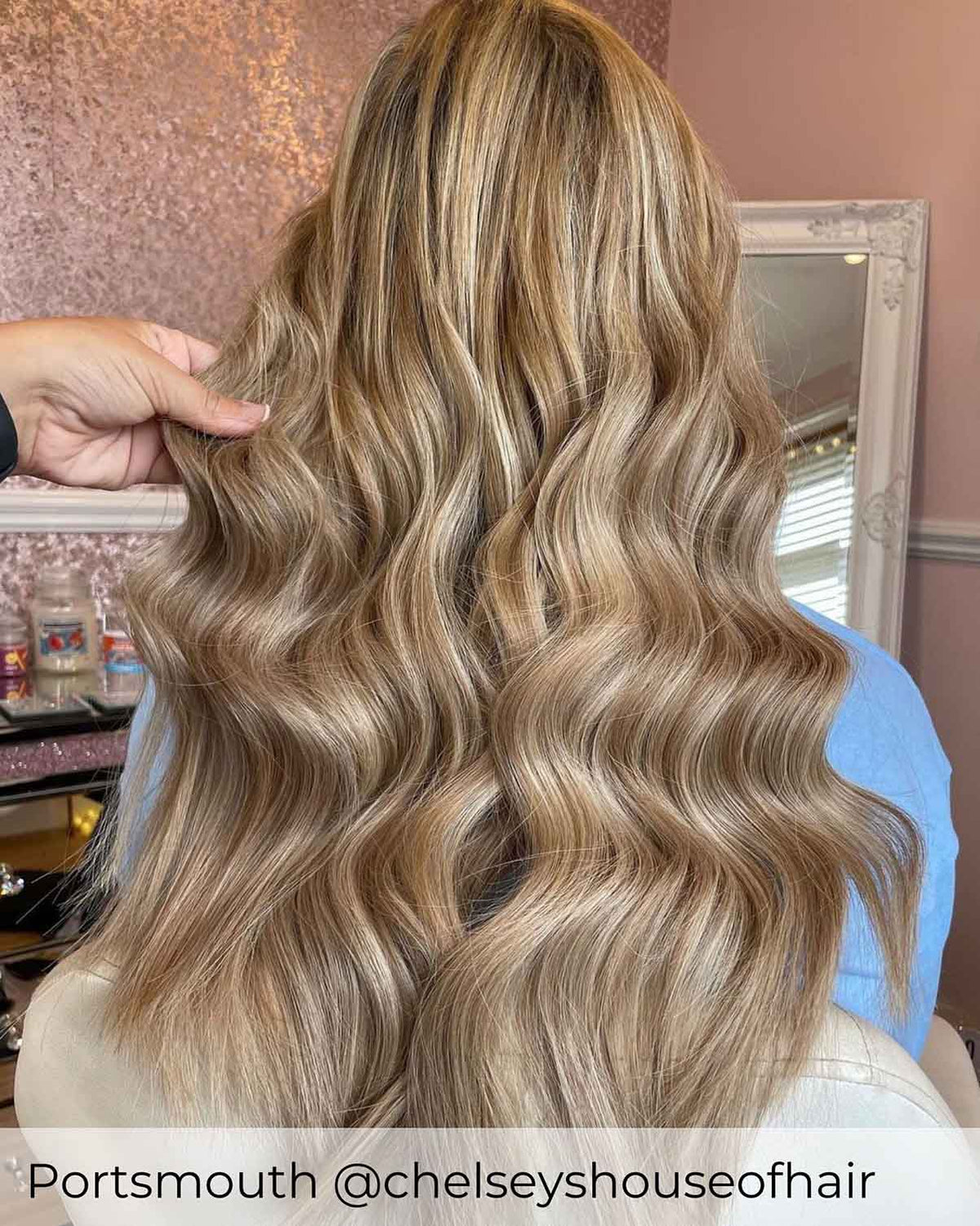 Mixed blonde hair extensions with ash blonde blended with ash brown to create light Balayage mix extensions by Viola