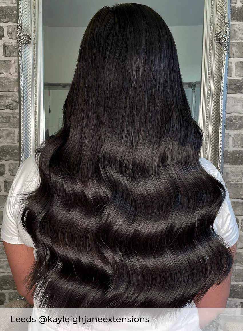 Black long hair extensions in a weft, the best hair extensions in the UK by Viola perfect for adding length