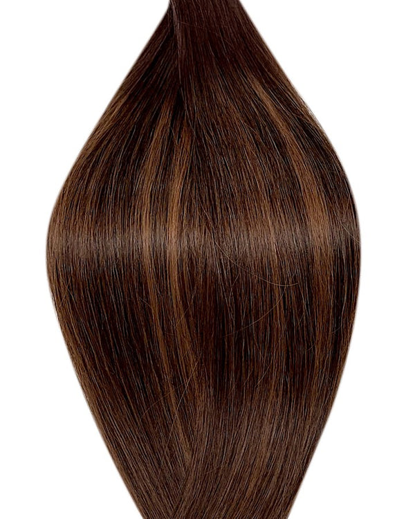 Human secret tape in hair extensions UK available in #T2P2/6 balayage dark brown light chestnut brown mix rich espresso