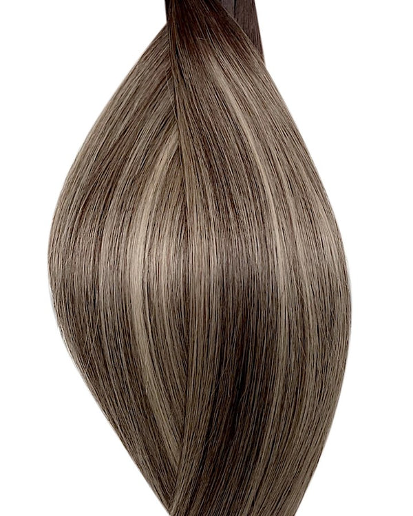 Human genius hair weave extensions UK available in #T2P2/60B balayage dark brown platinum ash blonde mix iced espresso