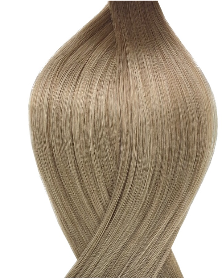 Human secret tape in hair weave extensions UK available in balayage light brown ash blonde latte macchiato T8M8/60B