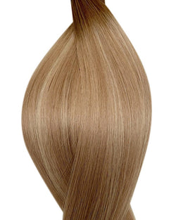 Human hair weave extensions UK available in #T4P14/22 balayage medium brown dark blonde and light ash blonde mix blonde coffee roast
