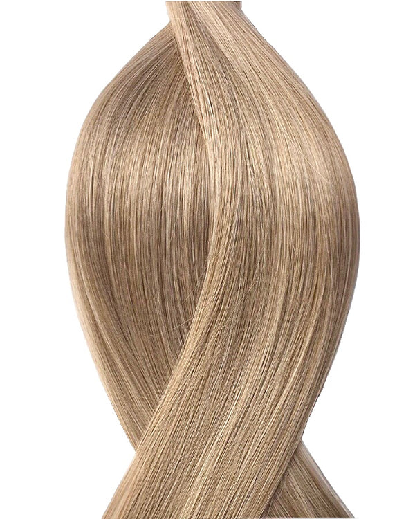 Human secret tape in hair extensions UK available in #M8/60B light ash brown platinum ash blonde mix Bali Beige