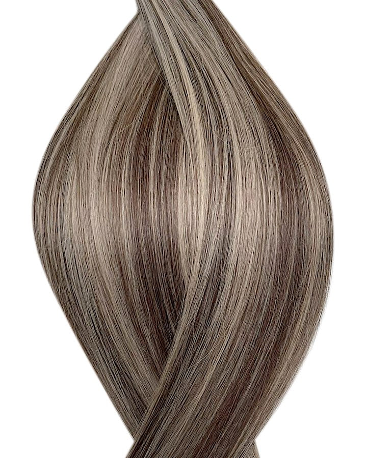 Human hair genius weave extensions UK available in #P7/16 light ash brown medium blonde mix
