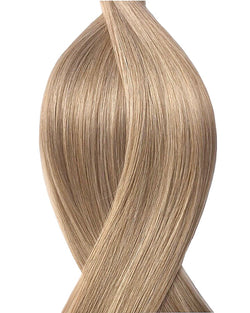 Human Seamless clip-in hair extensions UK available in #M8/60B light brown platinum ash blonde mix