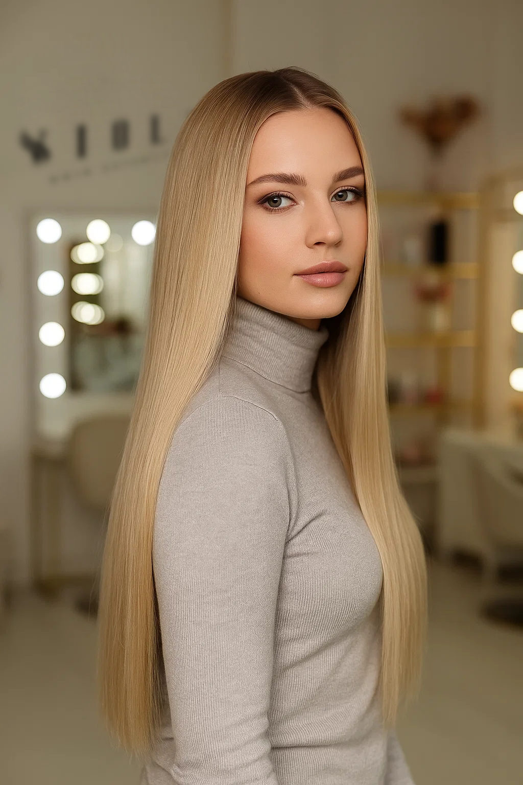 Human luxe nano tip hair extensions UK available in #T7/60B root stretch light ash brown platinum ash blonde iced tea