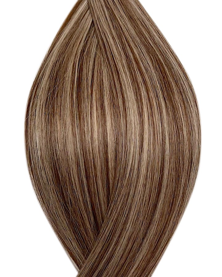 Human luxe nano ring hair extensions UK available in #P4/22 medium brown light ash blonde mix Manila Idol