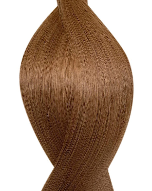 Human secret tape in hair extensions UK available in #6 light chestnut brown rich praline