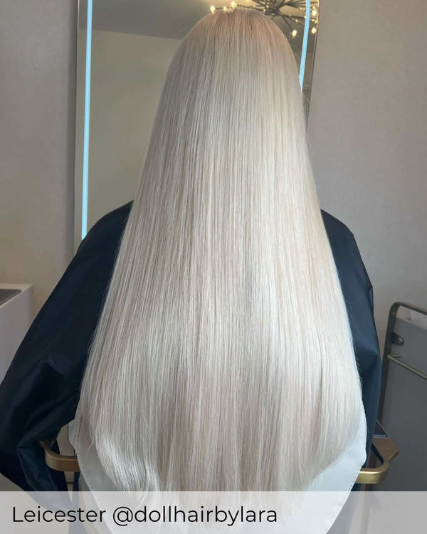 Violet Blonde hair extensions by Viola bright blonde with Nano ring, Tape In, pre-bonded, Weaves and Micro ring hair extensions