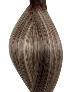 Human hair weave extensions UK available in #T2P2/60B balayage dark brown platinum ash blonde mix iced espresso