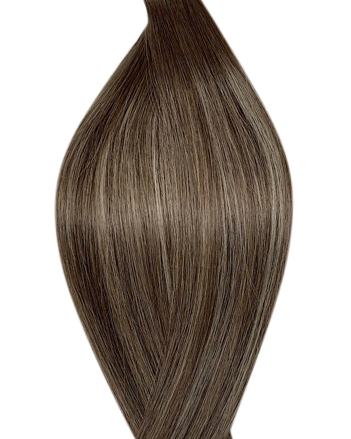Human pre-bonded hair extensions UK available in #T7P7/16 balayage light ash brown medium ash blonde mix espresso frappe