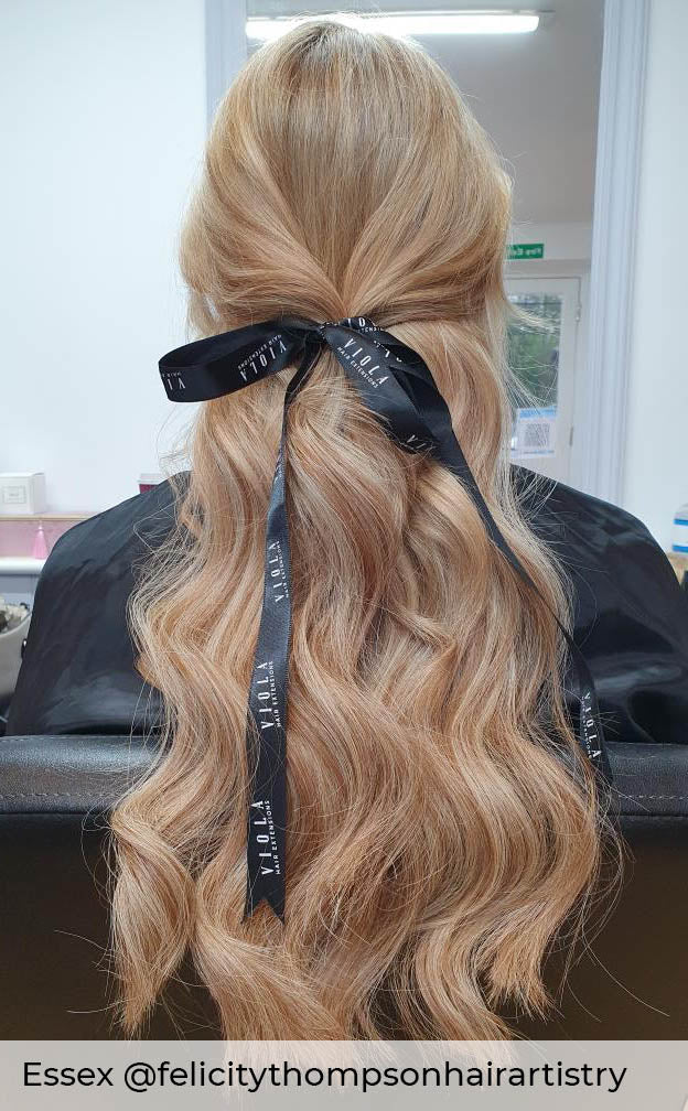 Mixed brown blonde hair extensions with brown blended with light blonde to create chestnut brown blonde Balayage mix extensions by Viola 