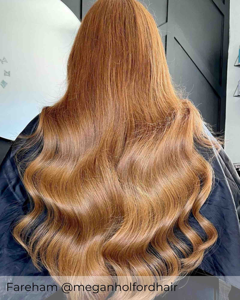 Beautiful chestnut brown hair extensions added length and volume to short hair with pre-bonded human hair extensions by Viola