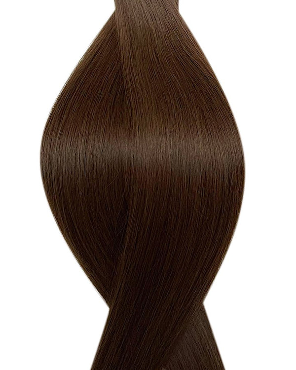 Human tape in hair extensions UK available in #4A cool brown roasted chestnut