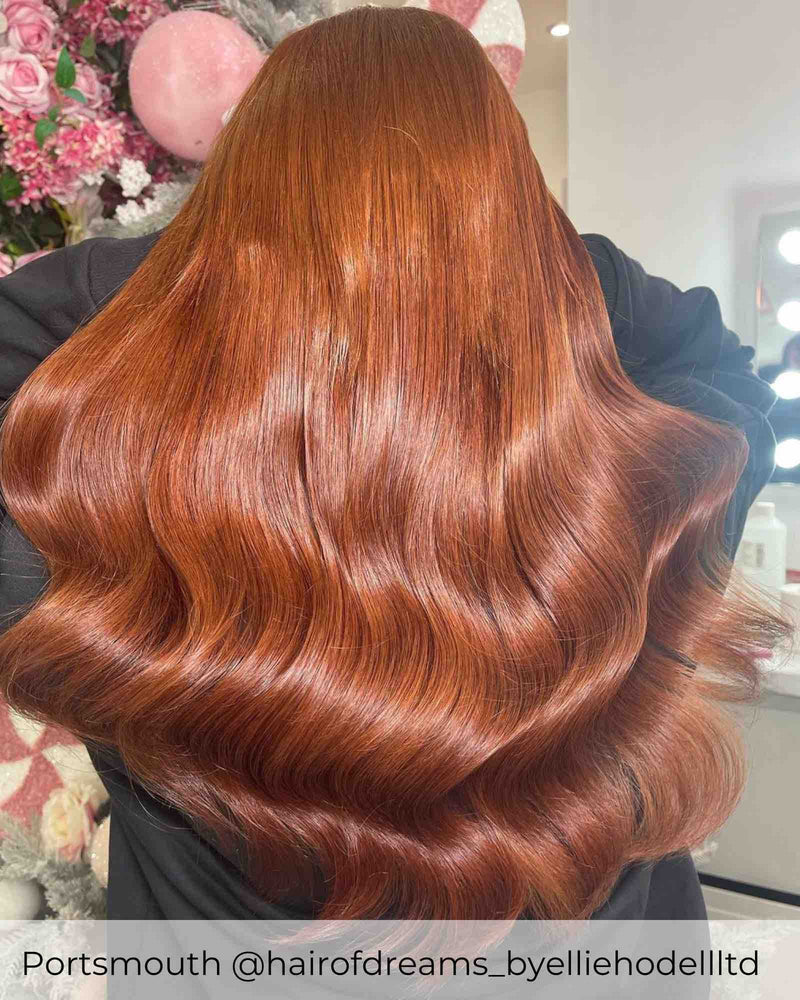 Dark Auburn hair with weave hair extensions by Viola hair extensions the best Red and auburn hair extensions in the UK
