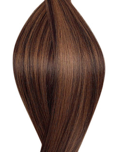 Human tape in hair extensions UK available in #P2/6 dark brown light chestnut brown mix Marrakech heat