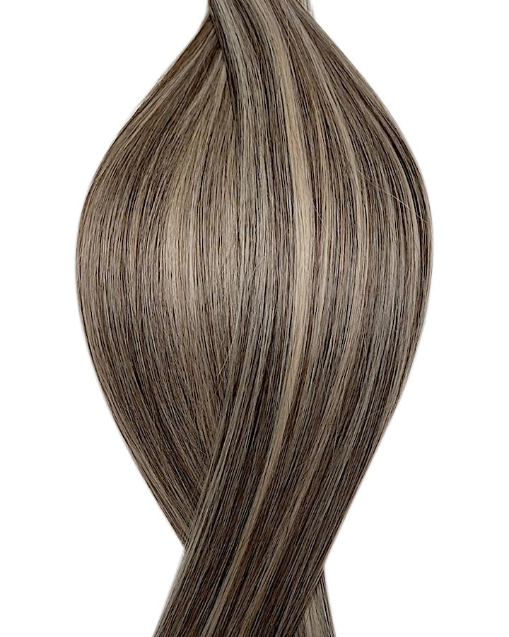 Human nano ring hair extensions UK available in #P2/60B dark brown platinum ash blonde mix Toronto promise