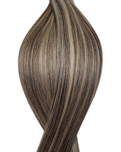 Human Seamless clip-in hair extensions UK available in #P2/60B dark brown platinum ash blonde mix Toronto promise