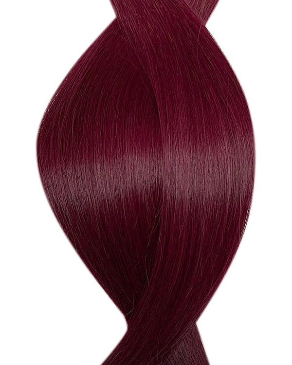 Human pre-bonded hair extensions UK available in #99J dark plum deep aubergine