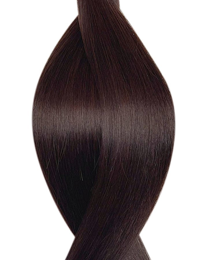 Human pre-bonded hair extensions UK available in #1C darkest brown chard earth