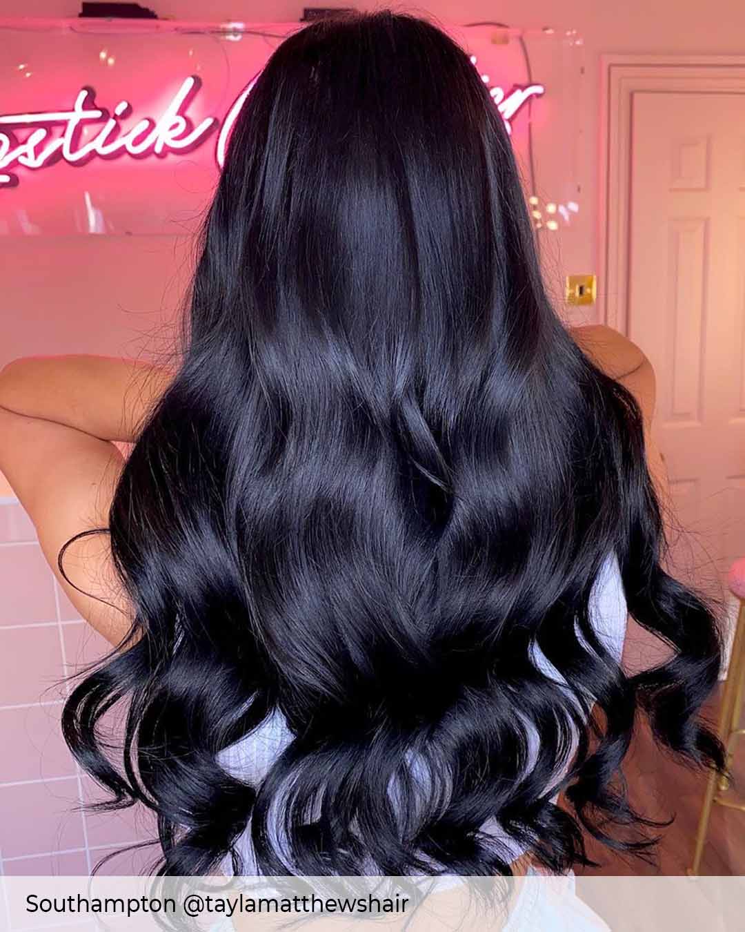 Long Jet black hair in micro ring hair extensions to add length and volume to short and long black hair by Viola