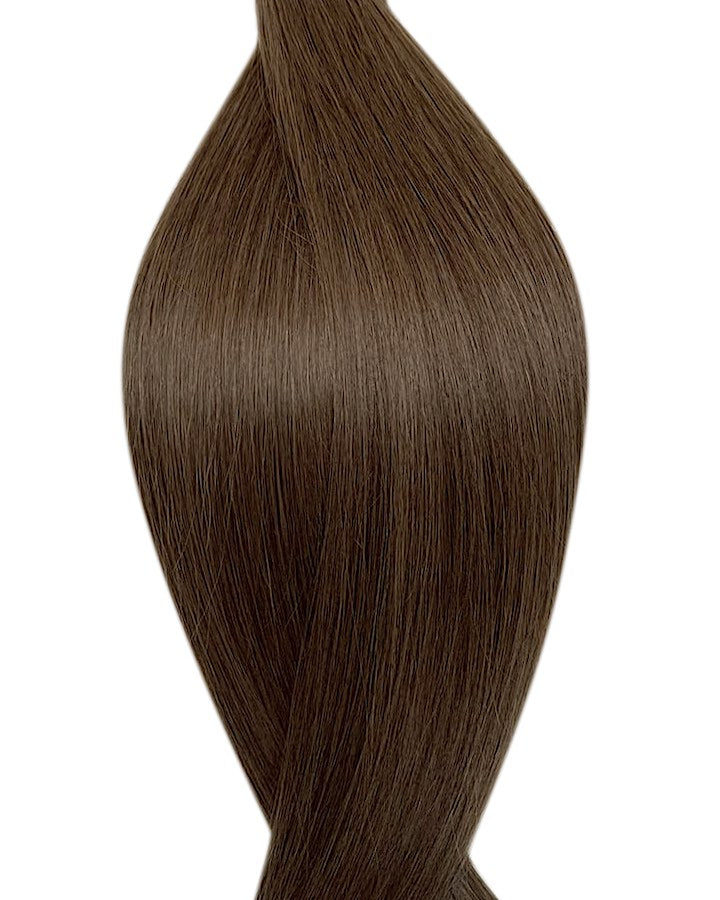 Human Seamless clip-in hair extensions UK available in #7 light ash brown frosted chocolate