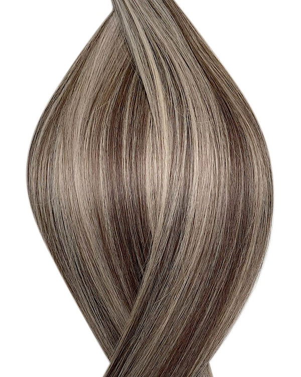 Human Seamless clip-in hair extensions UK available in #P7/16 light ash brown medium ash blonde mix Tokyo Timeless