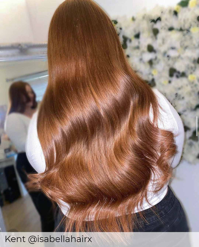 Auburn hair with micro ring hair extensions by Viola hair extensions the best Red and auburn hair extensions in the UK