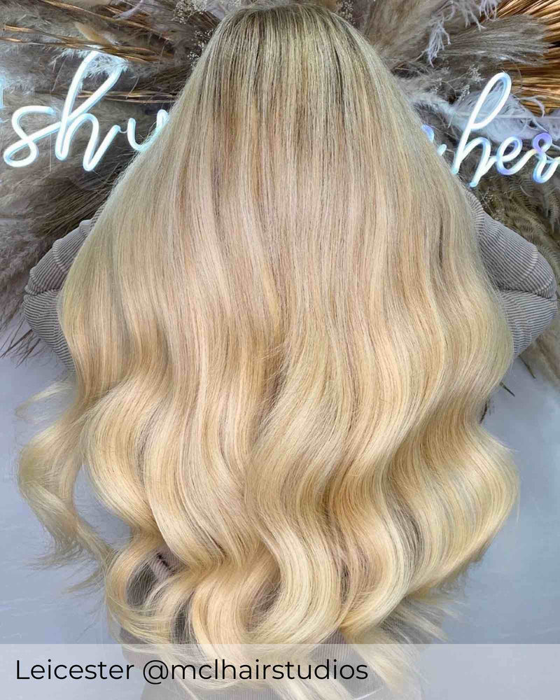 light blonde hair with Viola tape in hair extensions, blonde hair inspiration with sandy blonde long extensions