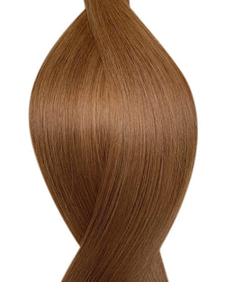 Human pre-bonded hair extensions UK available in #6 light chestnut brown rich praline