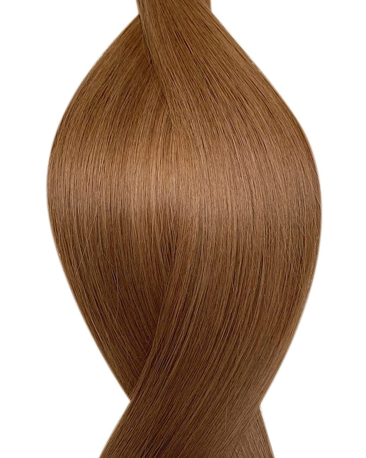 Human nano ring hair extensions UK available in #6 light chestnut brown rich praline