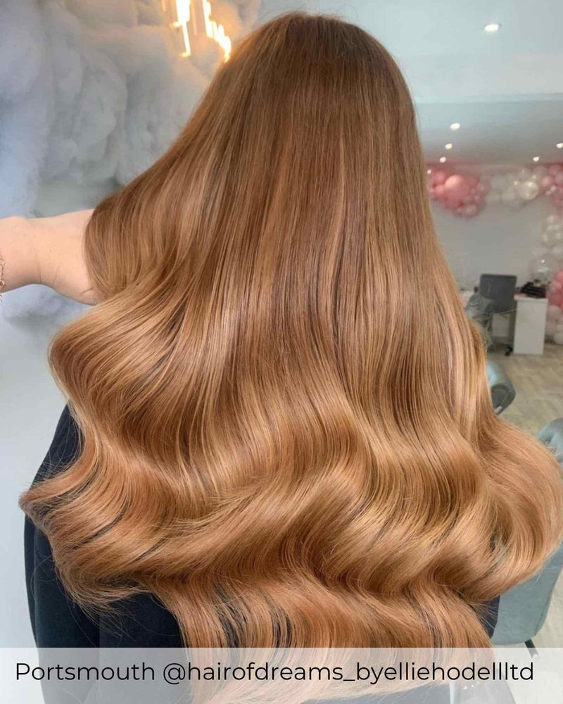 Light Auburn hair with micro ring hair extensions by Viola hair extensions the best Red and auburn hair extensions in the UK