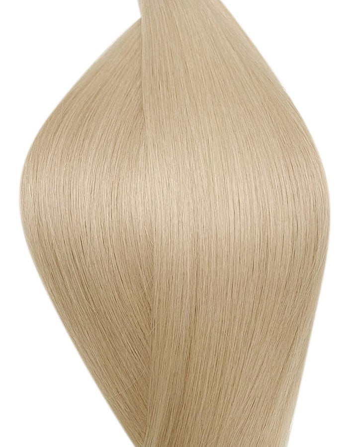 Human micro ring hair extensions UK available in #60B Platinum ash blonde pearl glow