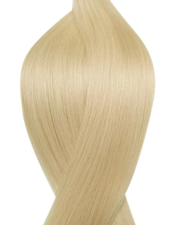 Human tape weft hair extensions UK available in #60 platinum blonde