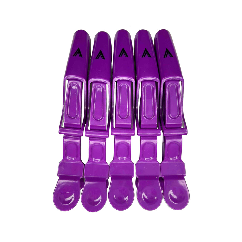 Purple sectioning clips for cutting, styling, applying and removing hair extensions.