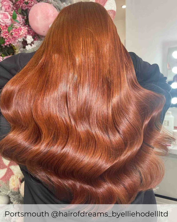Dark Auburn hair with Tape in hair extensions by Viola hair extensions the best Red and auburn hair extensions in the UK