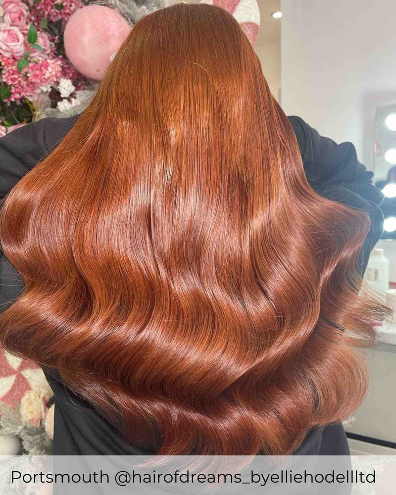 Dark Auburn hair with Tape in hair extensions by Viola hair extensions the best Red and auburn hair extensions in the UK