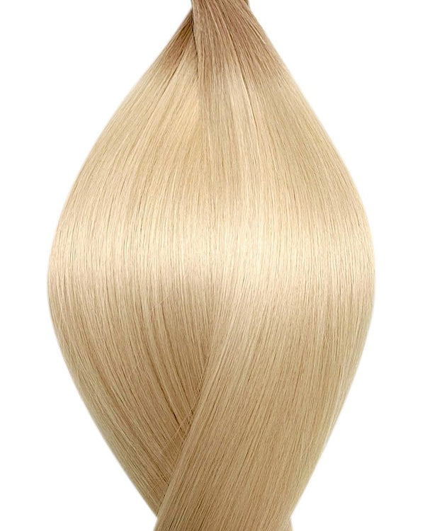 Human nano ring hair extensions UK available in #T18/60 root stretch dark ash blonde platinum blonde chai frappe