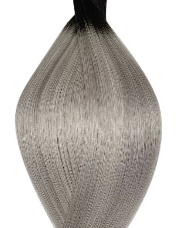 Human nano ring hair extensions UK available in #T1B/66 root stretch off black silver black iced coffee