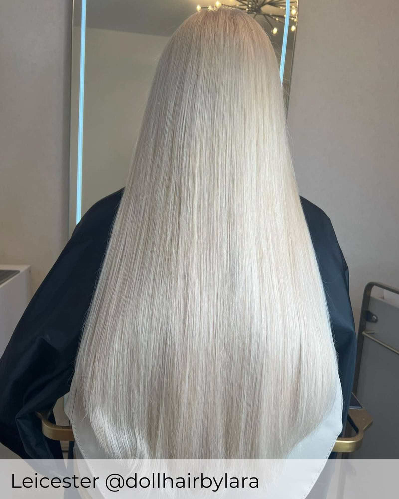 Silver long hair with extensions to enhance the natural hair with human silver hair extensions by Viola hair extensions